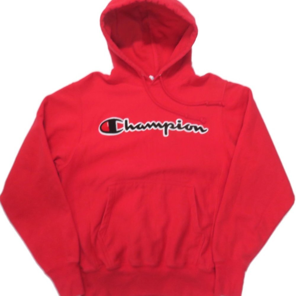 Champion Reverse Weaveโ Hoodie Mens Small Embroidered Spell Out Red Embroidered